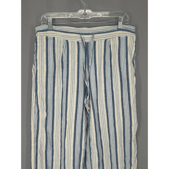 Per Se Pants Womens L Blue White Striped Linen Wide Leg Crop Coastal Summer - Picture 3 of 10